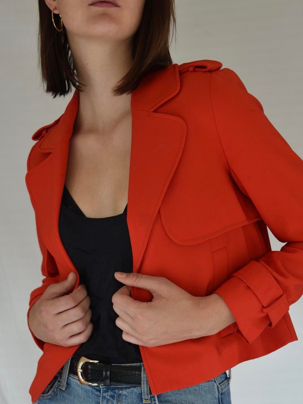 ZARA Bright Red Cropped Trench Jacket -  Medium